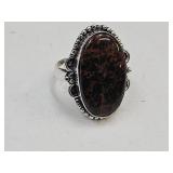 Sterling Silver & Red Agate Ring Sz 9.5