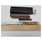New 8.5" Quick Release Lock Blade  Wood Handle Kn