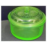 Uranium Glass Candy Dish, Flea Bites, Lid is Chip