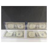 4- 1957 Blue Seal One Dollar Currency Notes