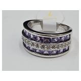925 Amethyst & Austrian Crystal Ring Sz. 7