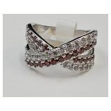 Sterling Silver over Bronze Garnet & CZ Ring Sz. 7