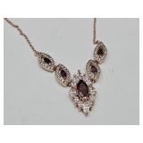 10 K Rose Gold Over Bronze & Garnet Necklace