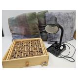 Labyrinth & Desk Lamp & 3 Throw Pillows