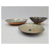 3 Brass Enameled trays 3 1/2 to 6 in wide