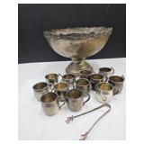 FB Rogers Metal Punch Bowl & Cups