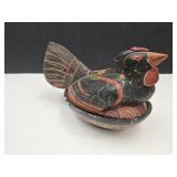Wood Hand Painted Hen on Nest 7.5" Long