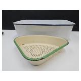 Porcelain Enamel Pan 16x10 & Enamel Ware Colander