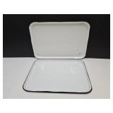 2 Porcelain Enamel Trays 17" & 19" Long