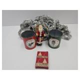 VTG Silver  Foil Garland, Doubl Glo Hooks, SaNTA +