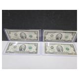 4- $2 Currancy Notes