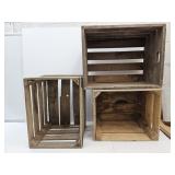 3 Primative Wood Crates 2-21x16x 12 high & 1-18Lg