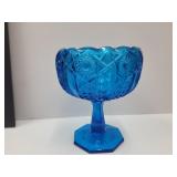 McKee Blue Glass Footed Compote 7.75" H