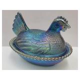 MCM Carnival Glass Hen on a Nest Indiana Glass 7"L