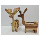 2 Wood Hand Made Reindeer Planters 16" high