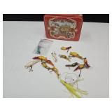14 Vintage Fishing Lures in Tin