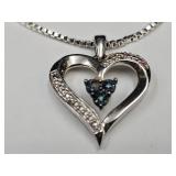 925 Silver Heart Pendant w Gems & 925 Chain 18"
