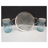 2 Ball Jars Pint SZ W Zinc Lids & Strainer