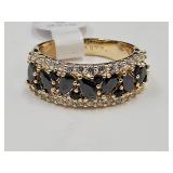 Black Onyx & Austrian Crystal Ring 10K Over Bronze