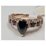 Black Onyx & Austrian Crystal Empress Ring Sz. 7