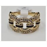 Black Onyx & CZ 10K Gold Ring Sz. 9