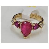 Ruby & Austrian Crystal Rings 10 K over Bronze