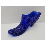 Vintage Cobalt Glass Shoe Daisy & Button Bow