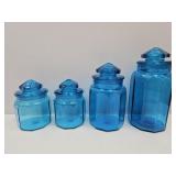 L.E. Smith Azure Blue Cannister Set LG Lid Chips