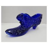 Vintage Fenton Cobalt Glass Shoe w Cat