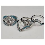 4 New Silver Plated Rings Turquoise Style