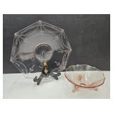 Footed Pink Depression Ware & Edged Plate