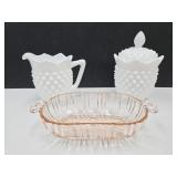 Fenton Hobnail Cream & Suger & Pink Dish