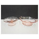 Pink Glass Depression Ware 5 1/2 & 7 in wide