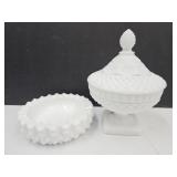 Milk Glass Candy Dish & Hobnail Ashtray