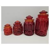 L.E. Smith Moon & Stars Amberina Canister Set