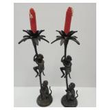 Vintage Cast Iron Monkey Candle Holders 16"
