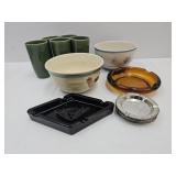 Set of 5 Pottery Tumblers, Bowls, Ash Trays +