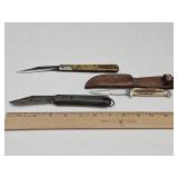 Queen Fixed Blade & 2 Pocket Knives See Cond