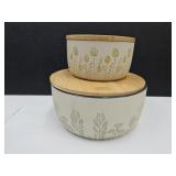 2 NICE Covered Pottery Bowls 5.5