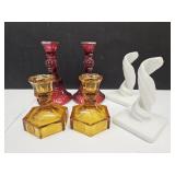 Amber Coin Dot, Painted Red, Milk Glass Twisted