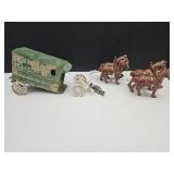 Cast Iron Horses  & Wagon SEE DAMAGE