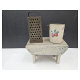 Wood Stool  12 x 6.5 x 8"h  w Primitive  Sifters