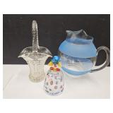 VTG Glass Pitcher Glass Basket & Clown