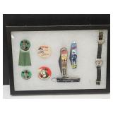 Display w Hopalong Pocket Knives,  Watch, Buttons+