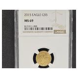 Gold 2015 Eagle $5 Graded MS 69 Coin