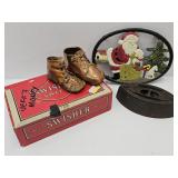 Cast Iron Santa Trivet , Sad iron,  Bronze Shoes