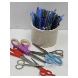 Crock w/Scissor Lot & Ink Pens