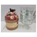 Punch Bowl w/Glasses & Cookie Jar w/Chip