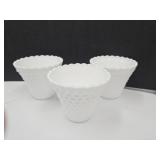 3 Hobnail Milk Glass Fenton Planters 4" high