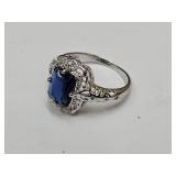 New 925 Silver Ring w Blue Set  Sz 8